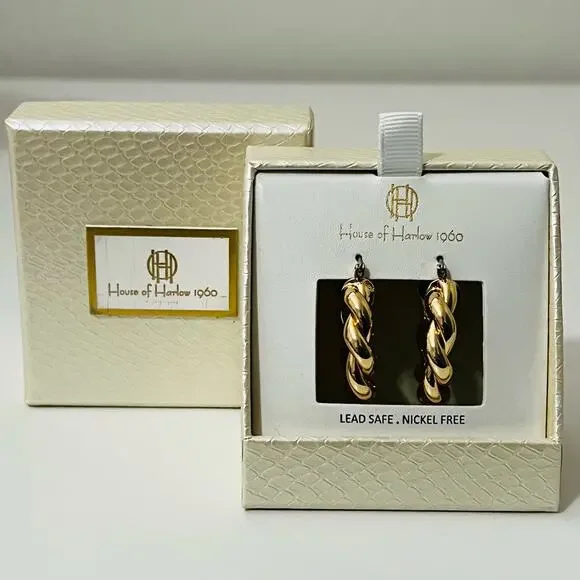 New House of Harlow 1960 Twisted Hoop Earrings in Gold - Picture 5 of 7